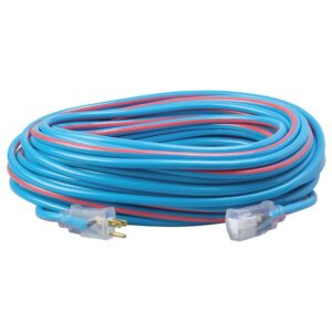 SJTW Extension Cord, 12 AWG, Outdoor, 12/3, 1 Outlets, 5-15R, Blue/Red, PVC, 5-15P, 100 ft
