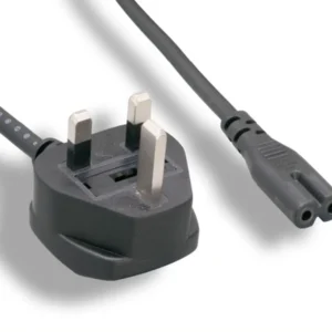 Power Cord - BS 1363 (UK) with 5A Fuse to IEC 60320 C7 (non-polarized), 5A/1250W, 250V, Black, 6ft