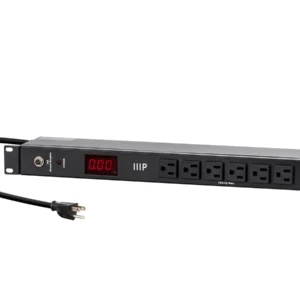 14 Outlet Metal 1U Rackmount PDU Power Distribution Unit with Ampere Meter, 8 Rear 6 Front NEMA 5-15R Outlets, 15A Circuit Breaker, 6ft Cord