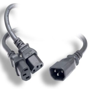 Power Cord Splitter - IEC 60320 C14 to 2x IEC 60320 C13, 16AWG, 13A/1625W, SJT, Black, 14in