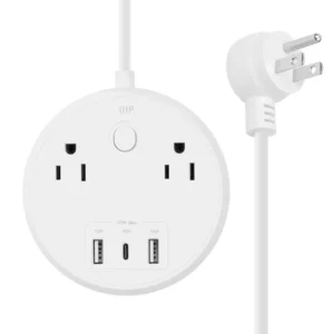 USB-C Power Strip Pad 2 Outlets and 3 USB 57W (2x 12W USB-A 1x 45W USB-C) with 5-Foot Extension Cord Compact Travel Size for MacBook Pro iPad Pro iPhone and Galaxy