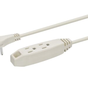 3-Outlet Flat Plug Household Extension Cord, 16AWG, 13A, SPT-2, White, 6ft
