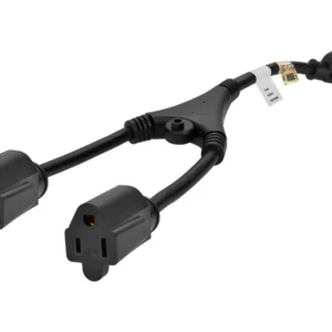 UL Power Cord Splitter - NEMA 5-15P to 2x NEMA 5-15R, 16AWG, 13A/1625W, 3-Prong, Black, 1.2ft