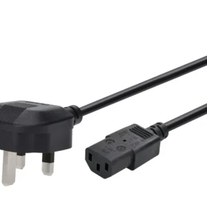 Power Cord - BS 1363 (UK) to IEC 60320 C13, 18AWG, 10A, 250V, with 13A fuse, 3-Prong, Black, 6